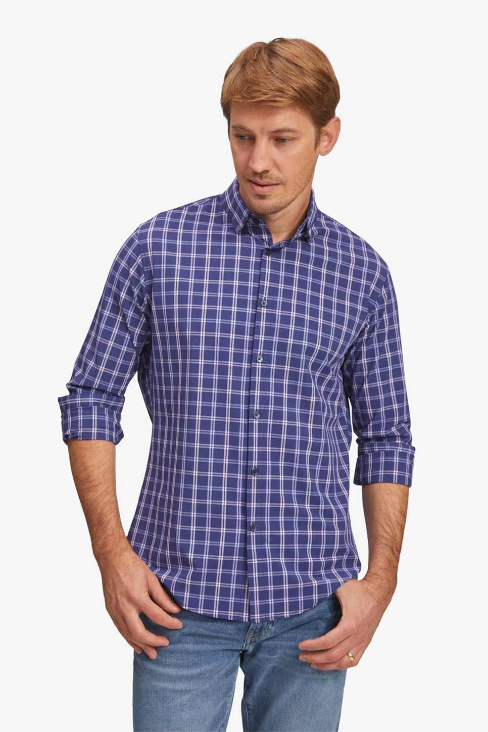 LEEWARD LS Purple Pink Windowpane Plaid
