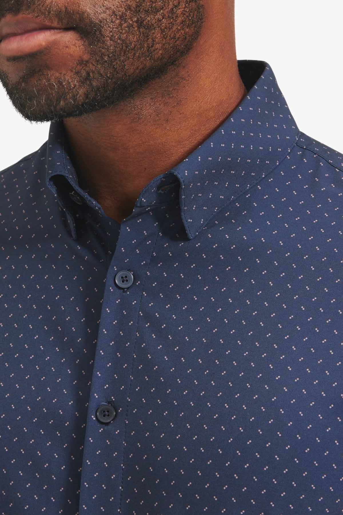 LEEWARD LS Navy Pink Dot Print