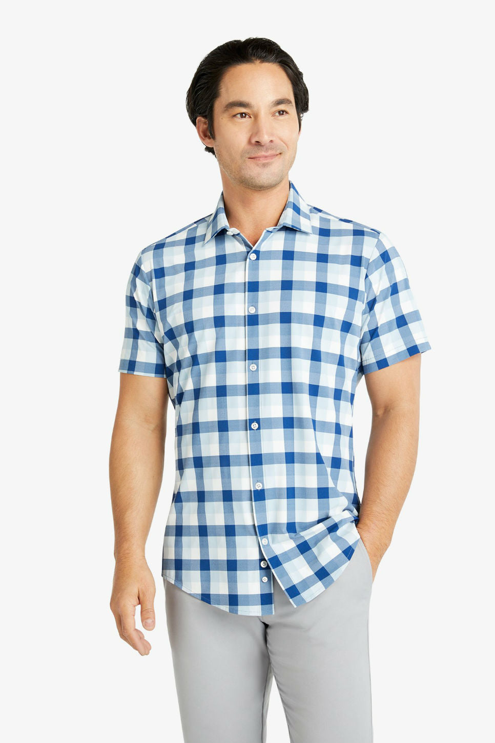 LIGHTWEIGHT LEEWARD SS NO-TUCK Blue Multi Check