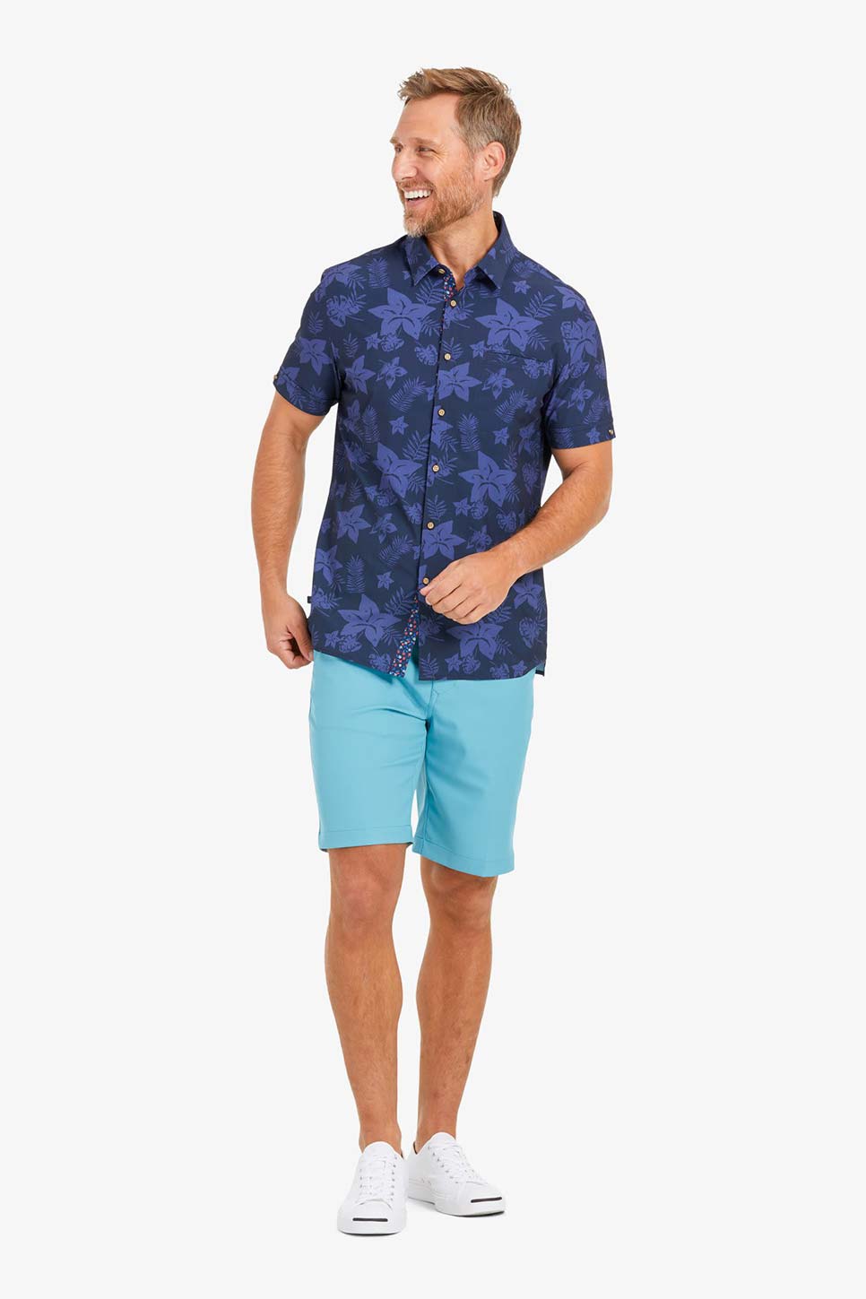 LEEWARD SS Blue Large Floral Print