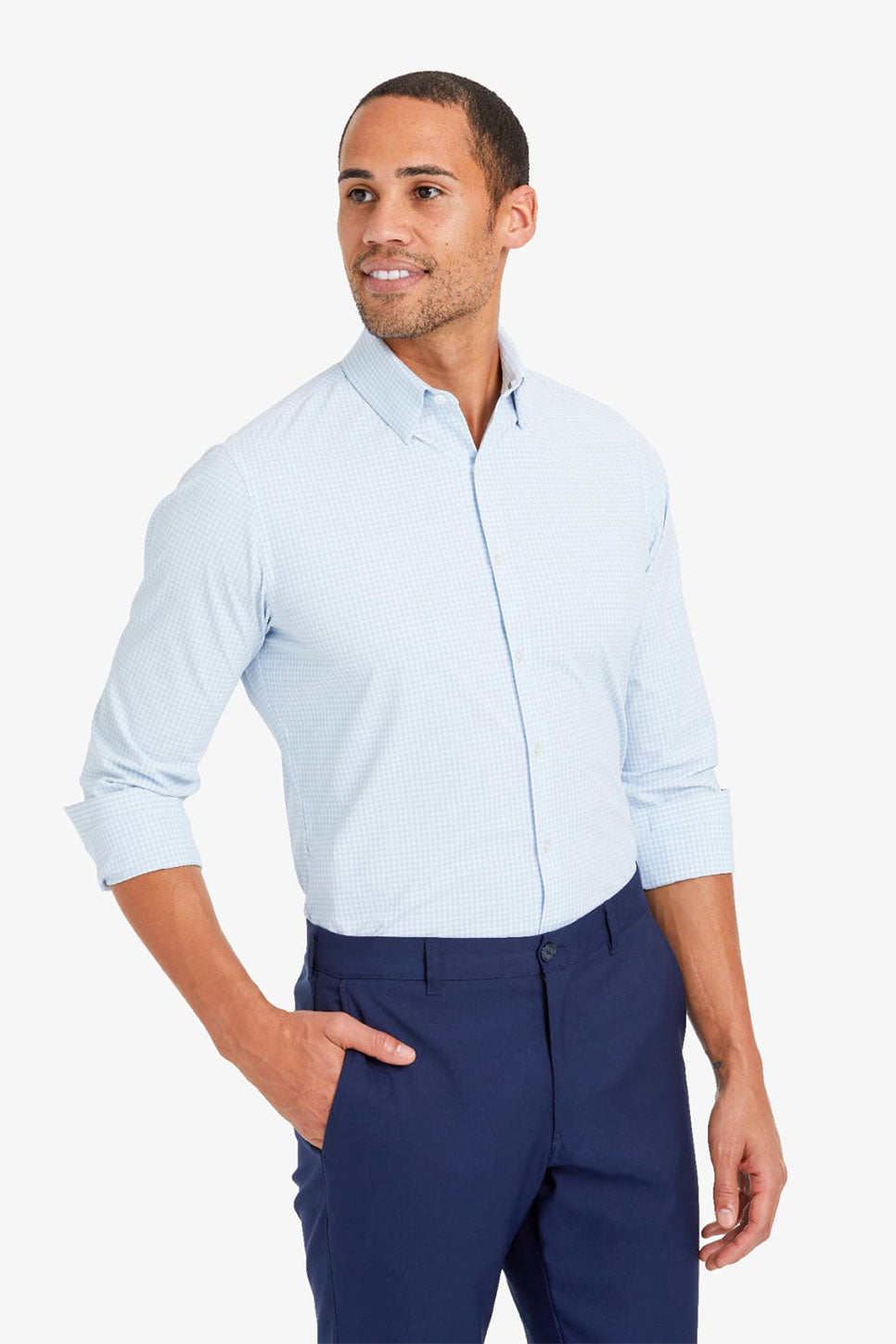 MONACO LS Lt Blue Mini Gingham
