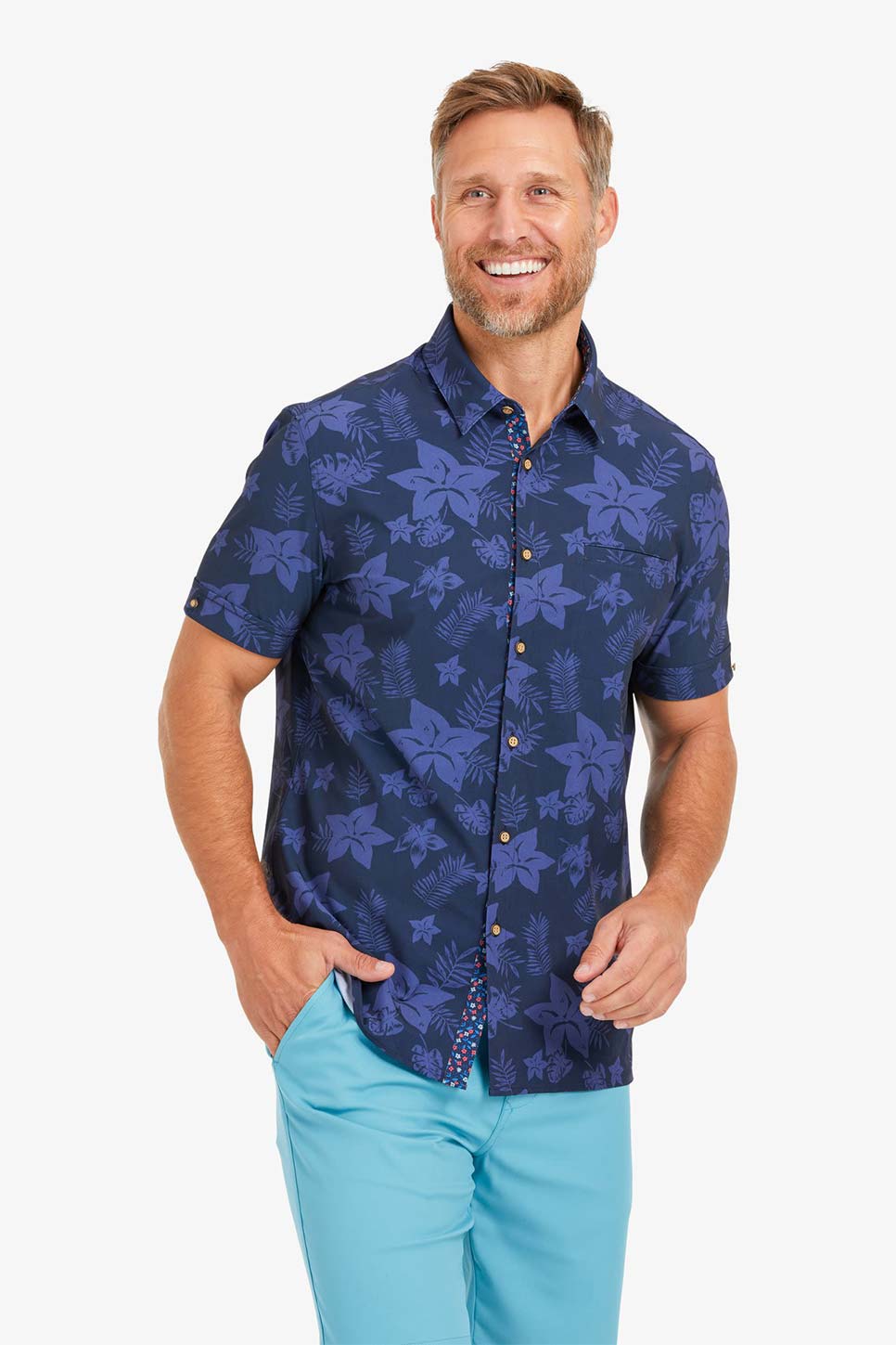 LEEWARD SS Blue Large Floral Print