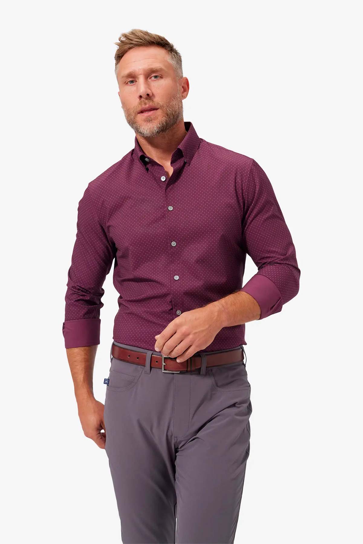 LEEWARD LS Plum Gray Dot Print