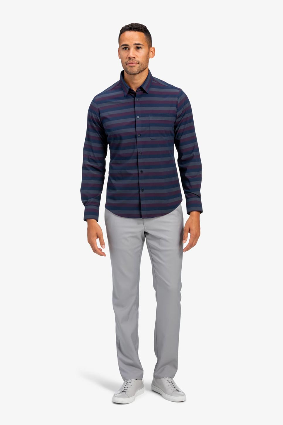 LEEWARD CASUAL LS Navy Burgundy Horizontal
