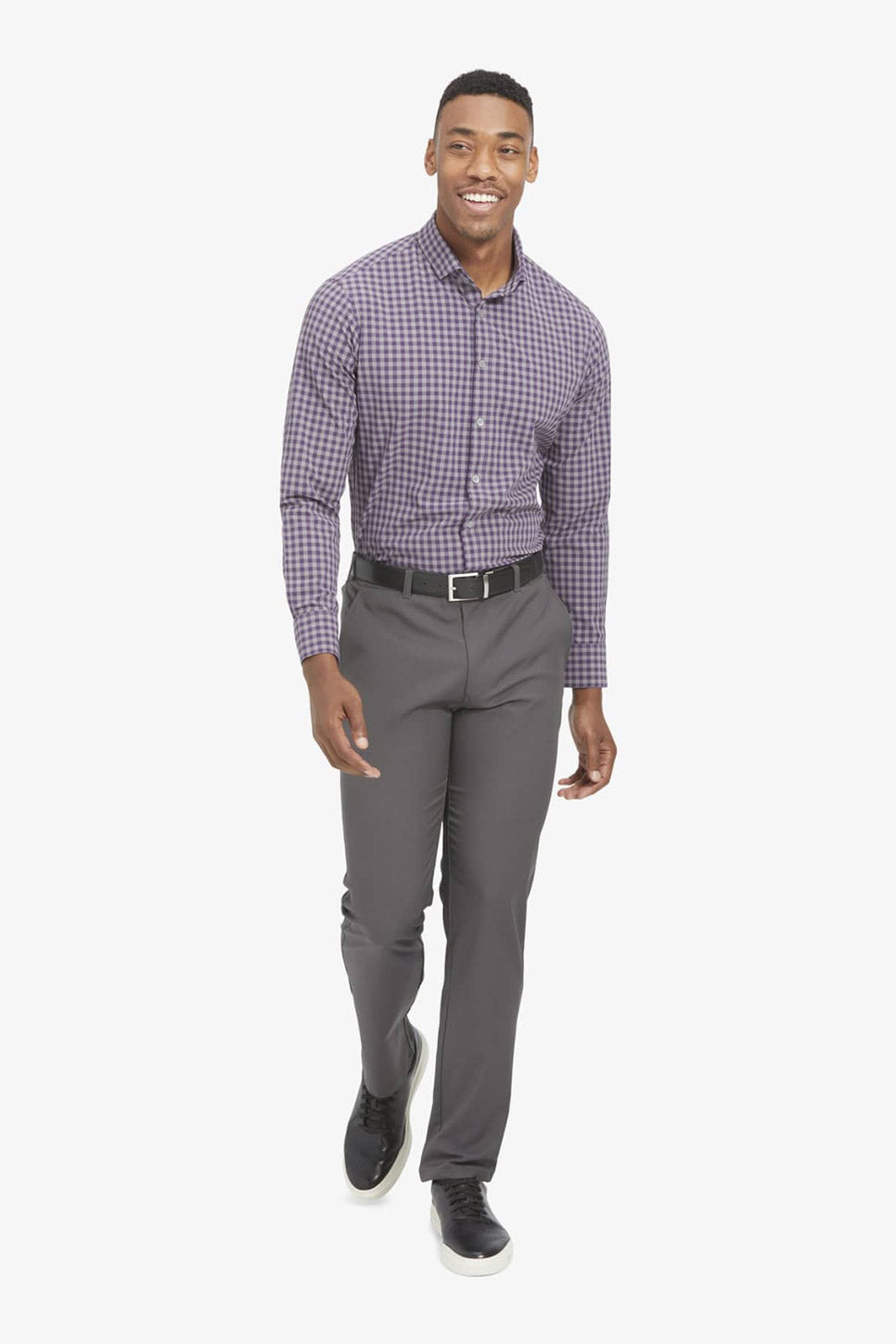 LEEWARD LS Purple Gray Gingham Check
