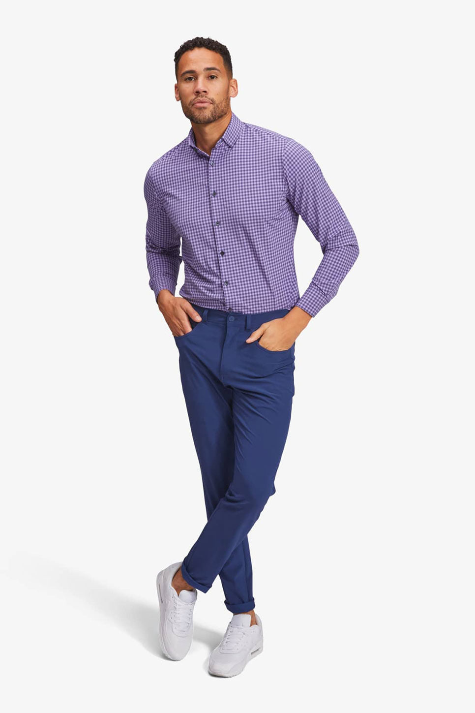 LEEWARD LS Navy Purple Gingham