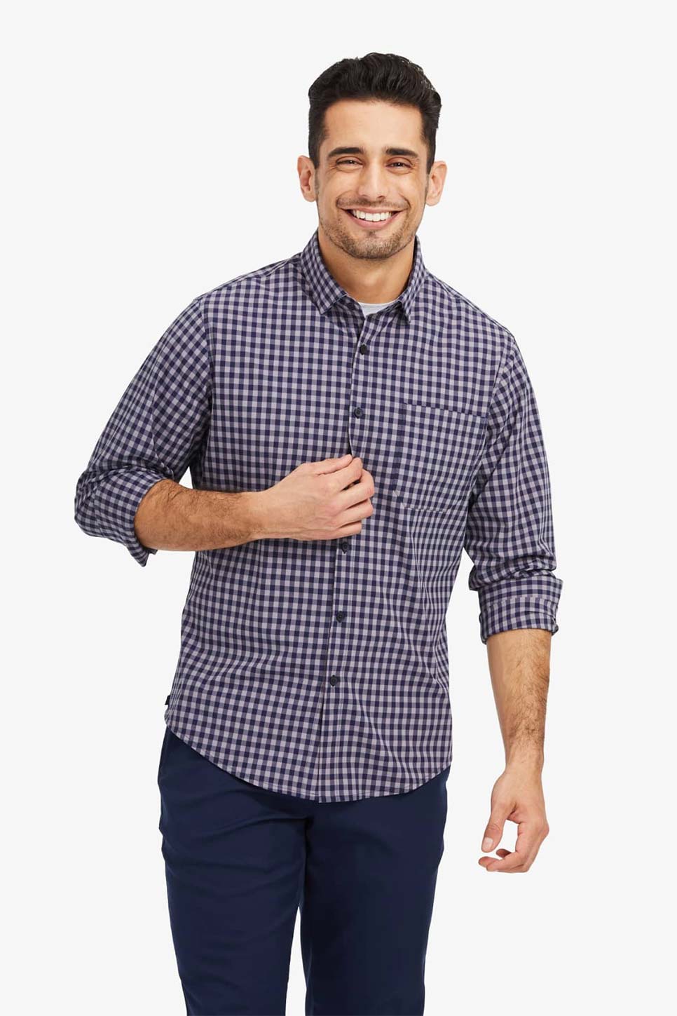 LEEWARD CASUAL LS Navy Gray Gingham Check