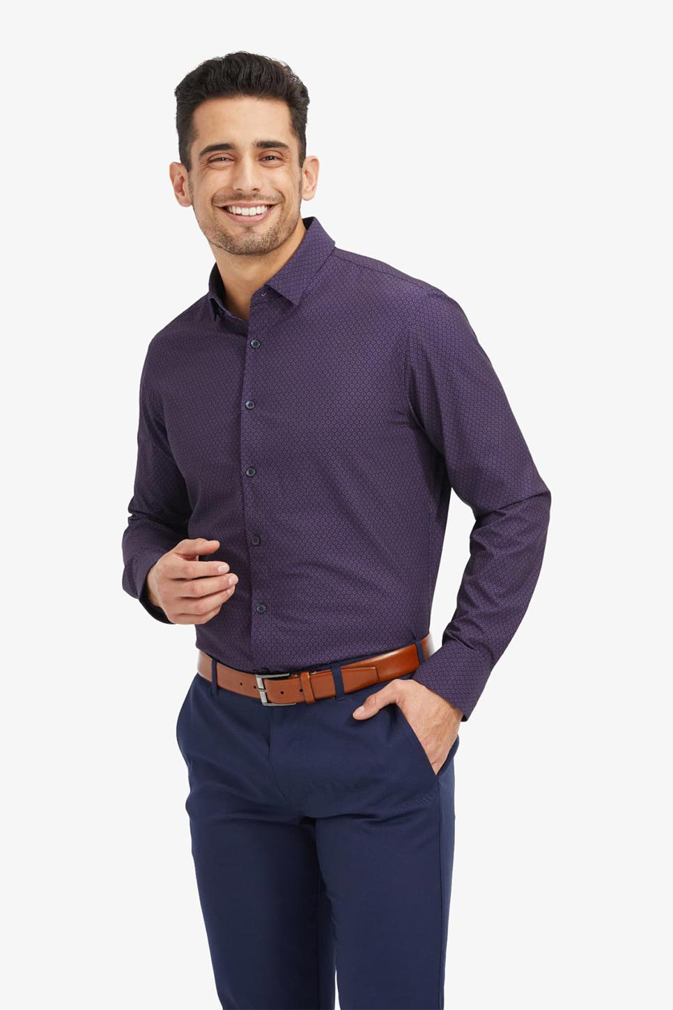 LEEWARD LS Burgundy and Navy Geo Print