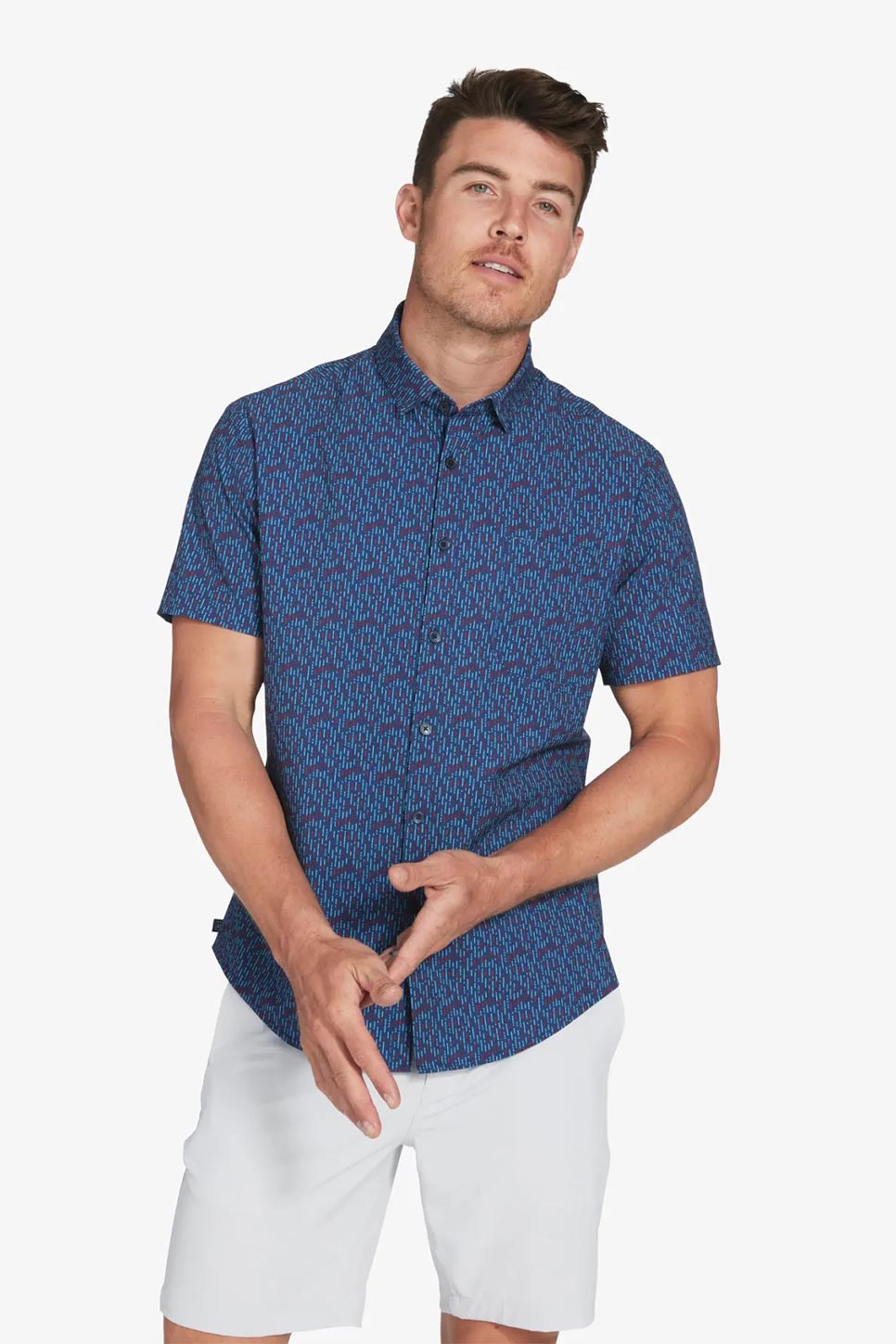 LEEWARD SS Navy Red Vertical Linear Print
