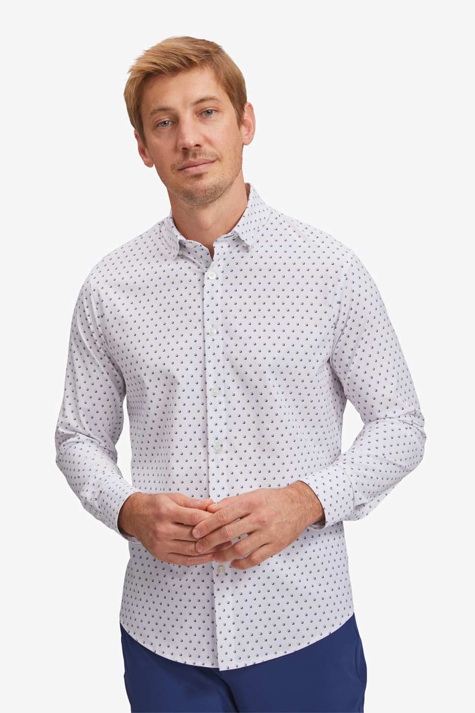 LEEWARD LS Navy Grey Geo Box Print
