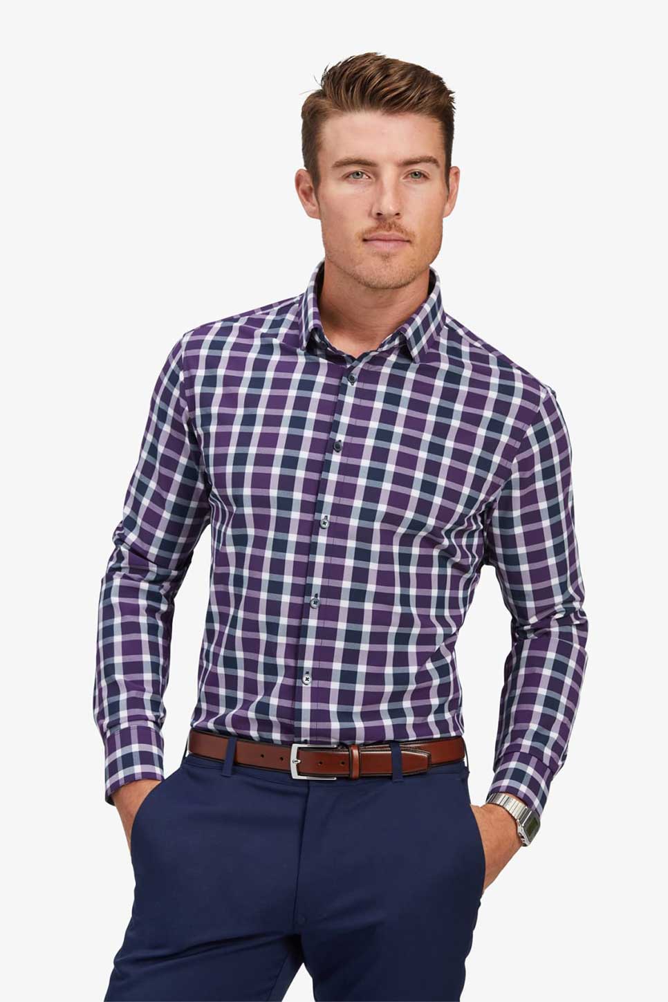 LEEWARD LS Purple Navy Large Check