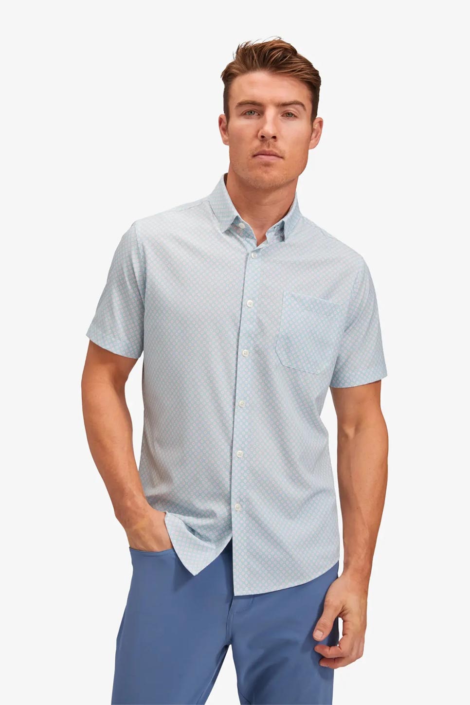 LEEWARD SS Lt Blue Diamond Print