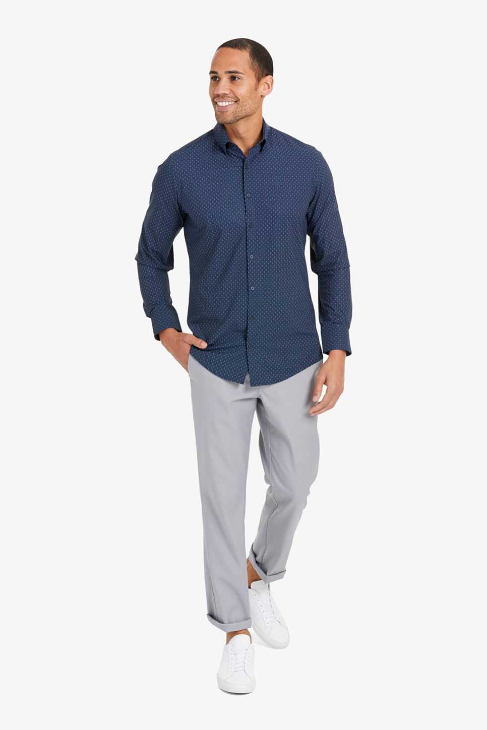 LW LEEWARD LS Navy and Pink Geo Print