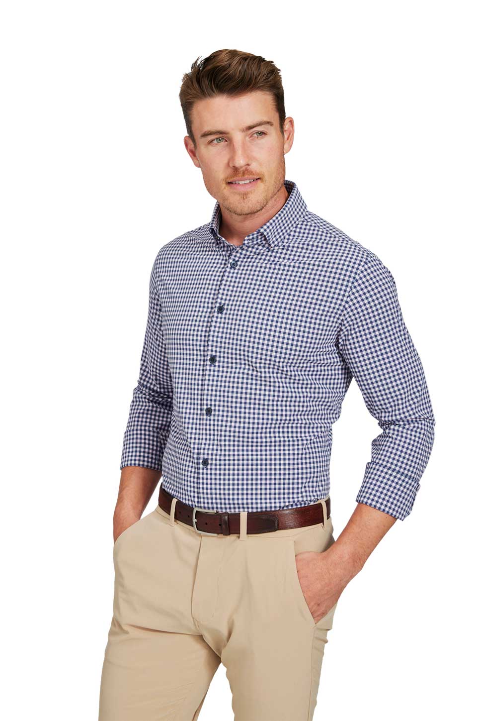 MONACO LS Pink Navy Gingham
