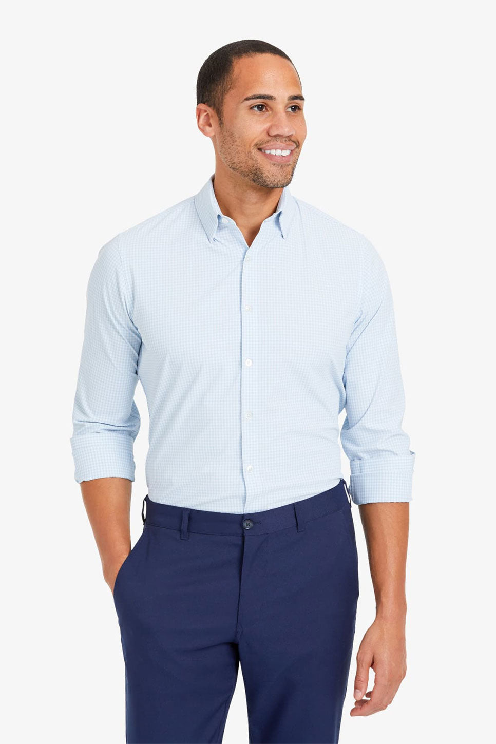 MONACO LS Lt Blue Mini Gingham
