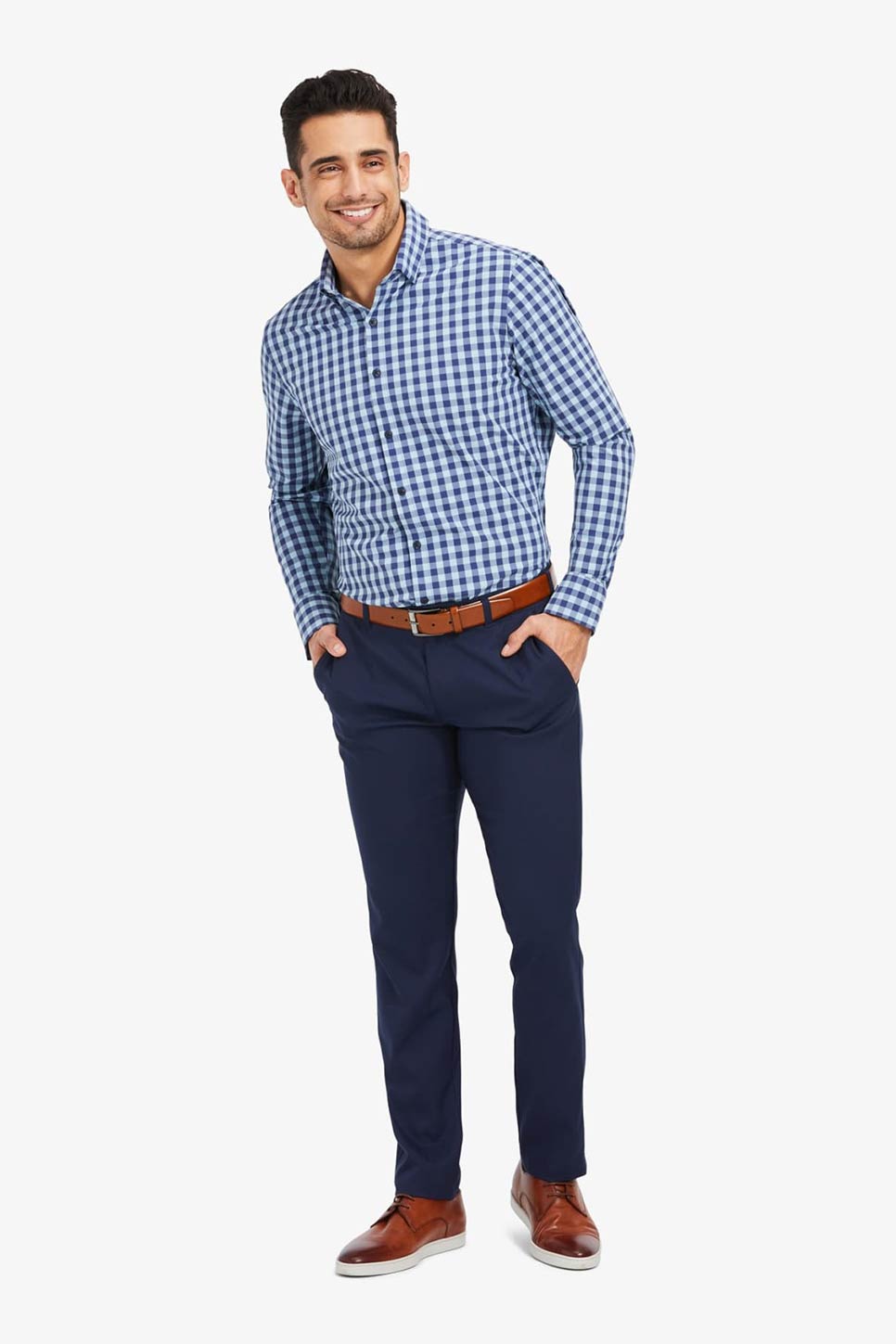 LEEWARD LS Cobalt Blue Heathered Check
