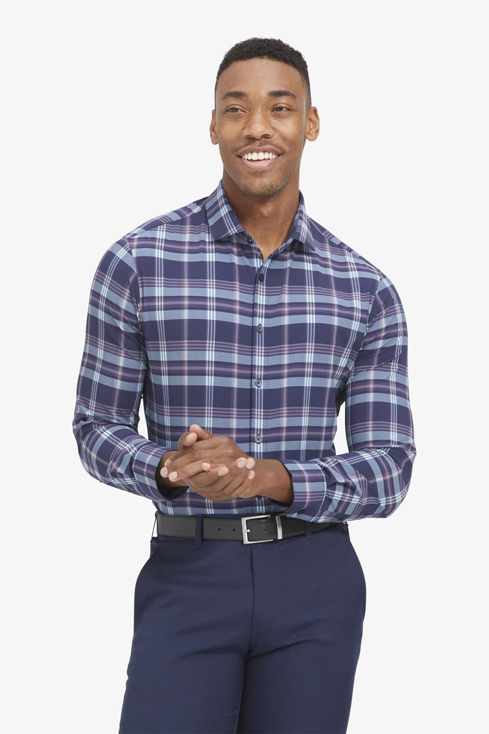 MONACO LS Navy Large Plaid