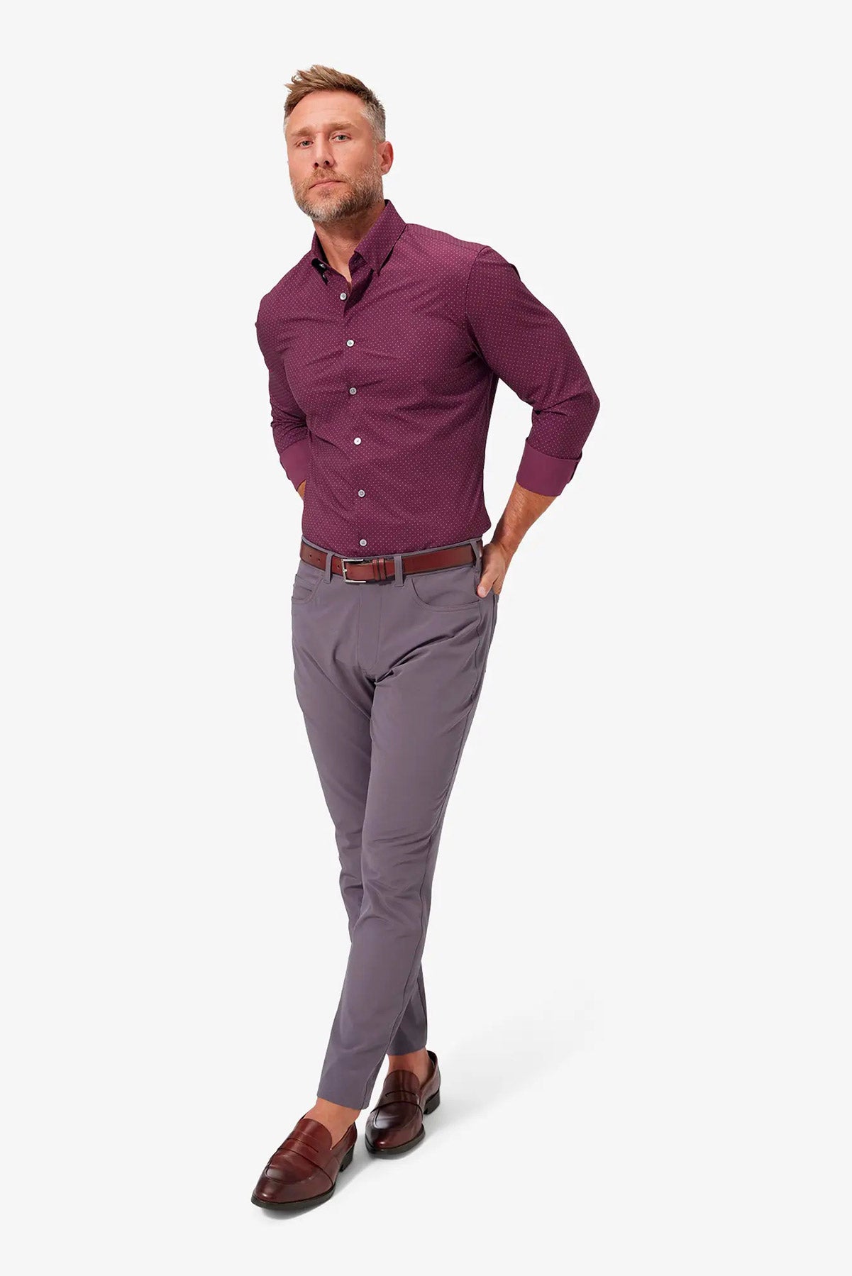 LEEWARD LS Plum Gray Dot Print