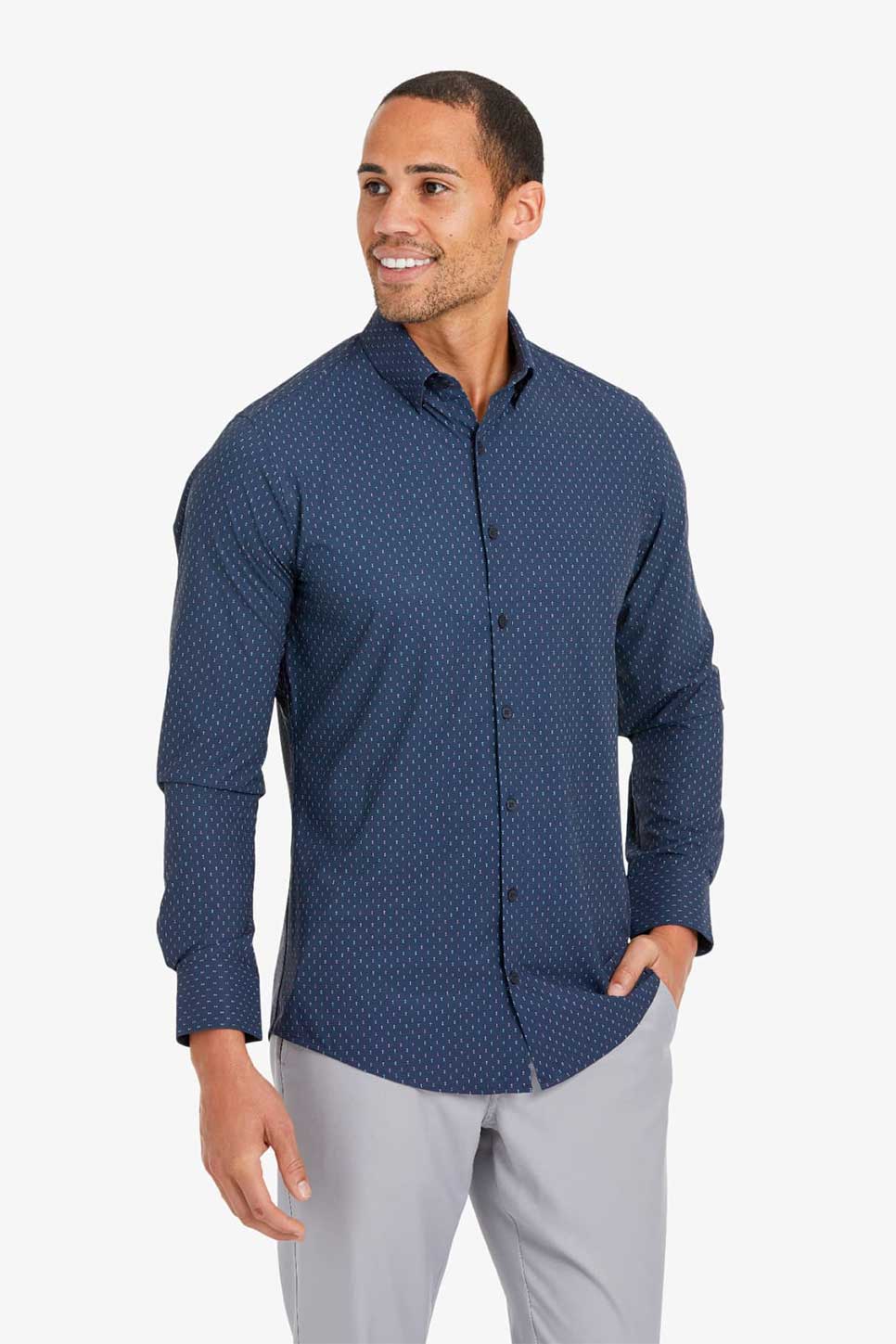 LW LEEWARD LS Navy and Pink Geo Print