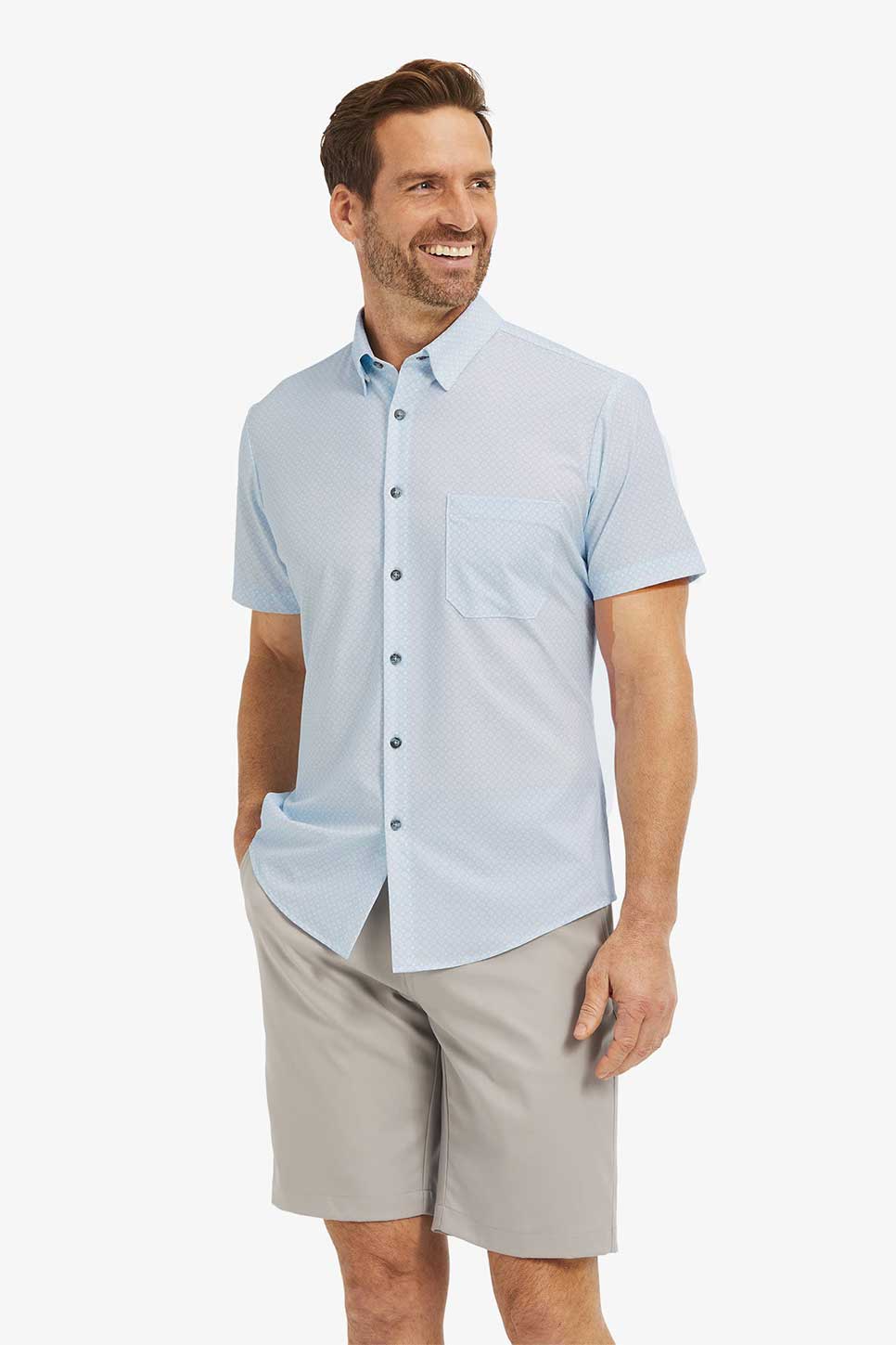 LEEWARD SS Lt Blue Geo Print