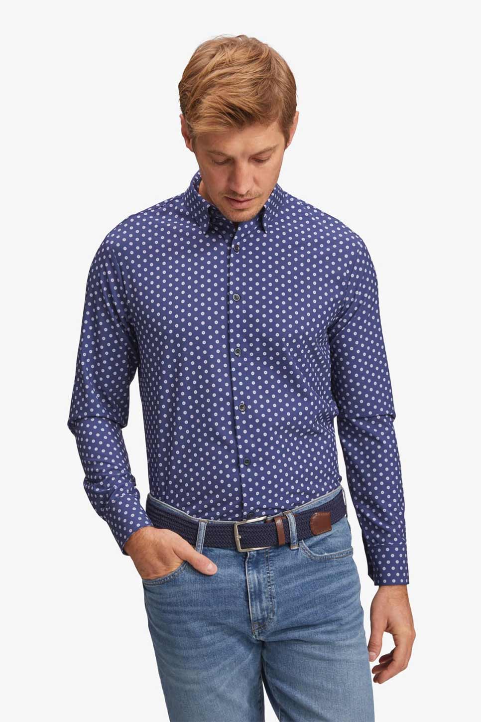 LEEWARD LS Navy Pink Floral Print