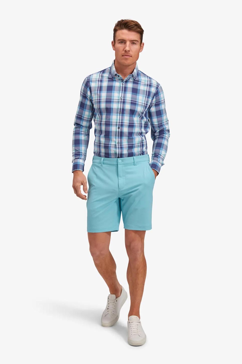 LEEWARD LS Navy Aqua Multi Large Plaid