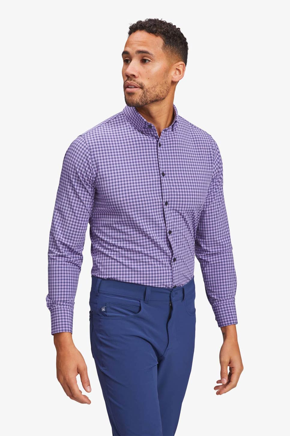 LEEWARD LS Navy Purple Gingham