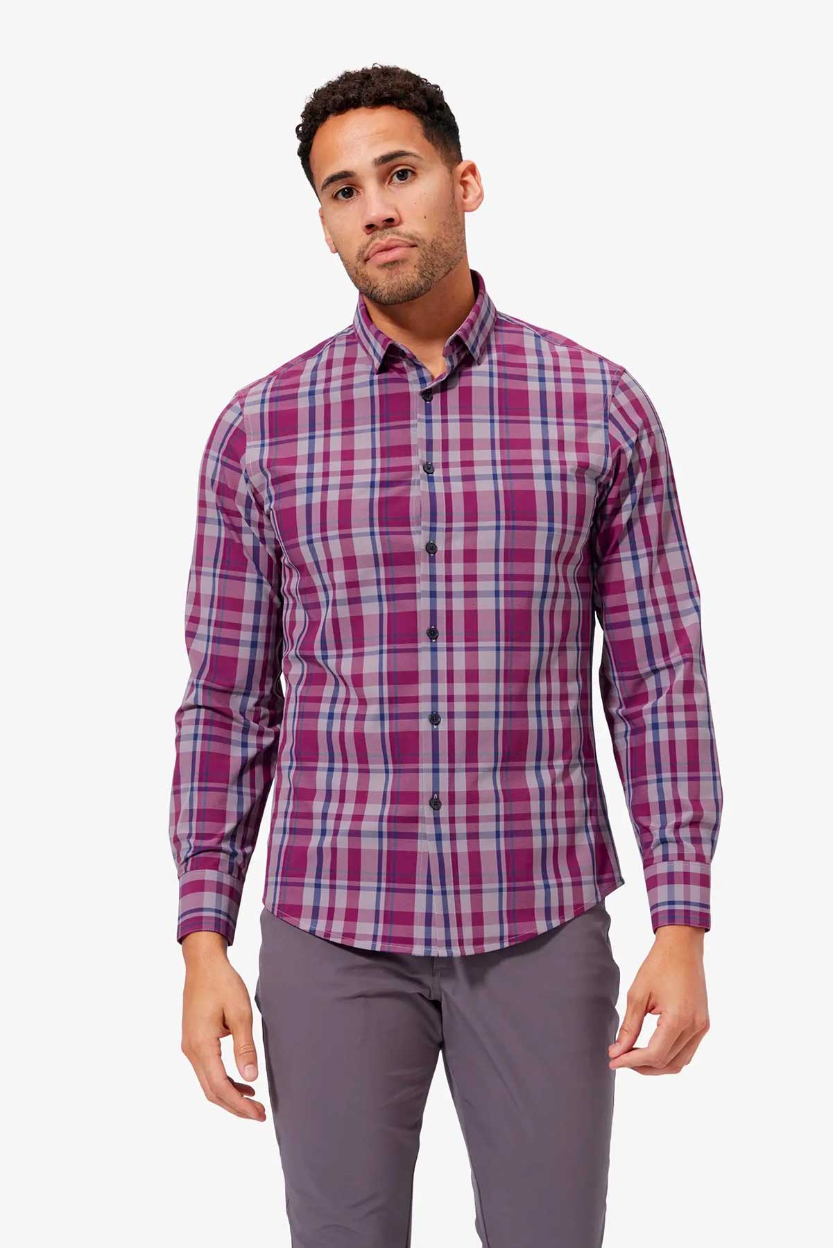 LEEWARD LS Plum Gray Plaid