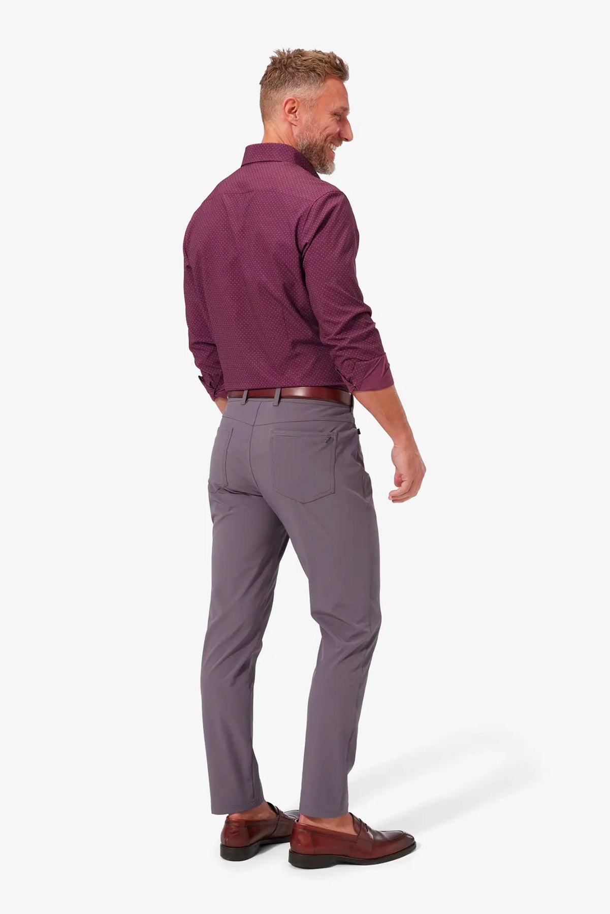 LEEWARD LS Plum Gray Dot Print