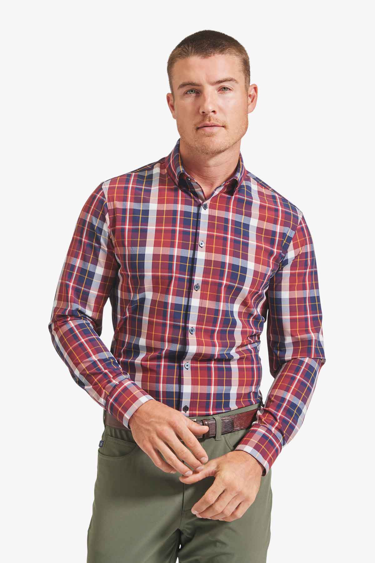 LEEWARD LS Large Burgundy Plaid