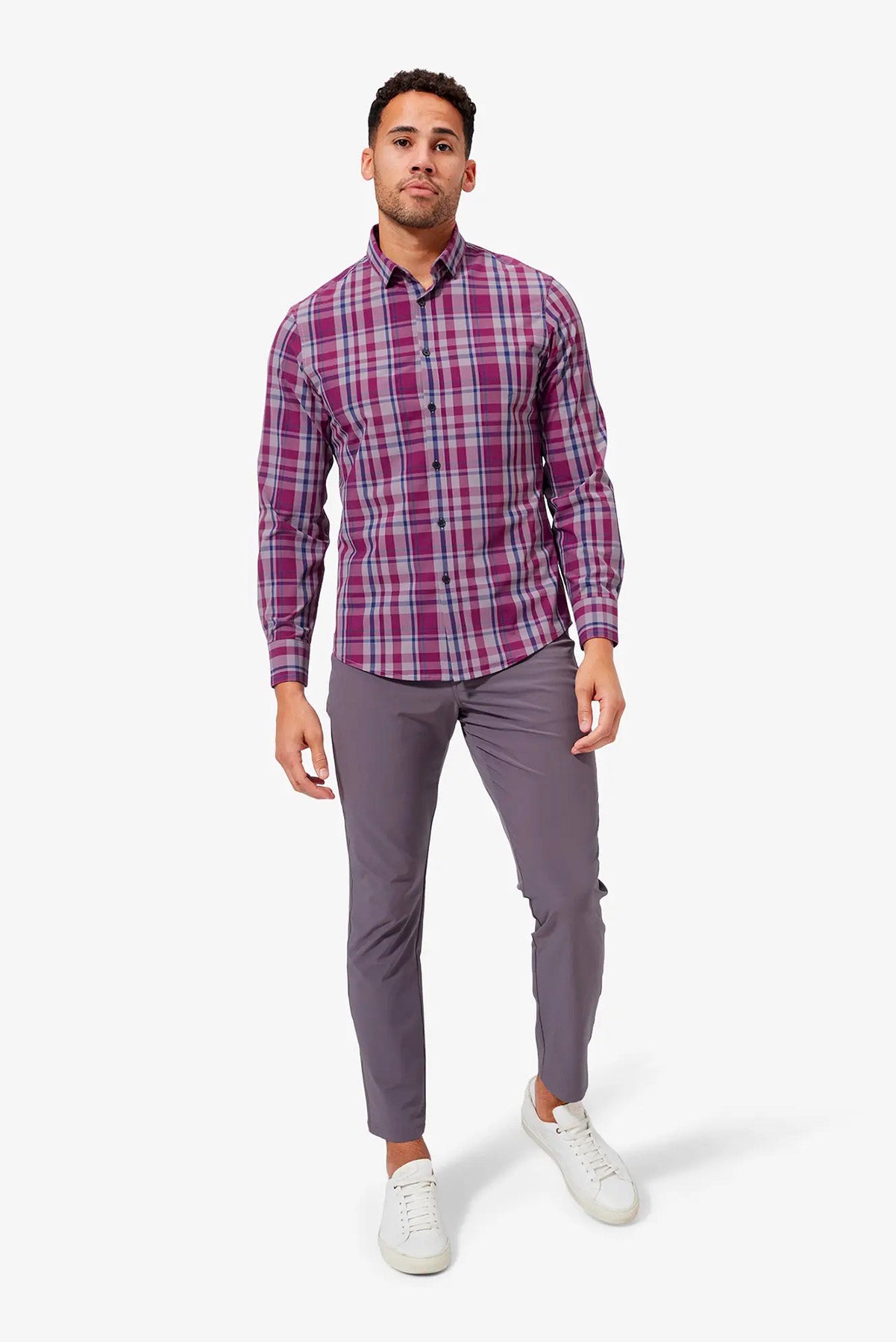 LEEWARD LS Plum Gray Plaid