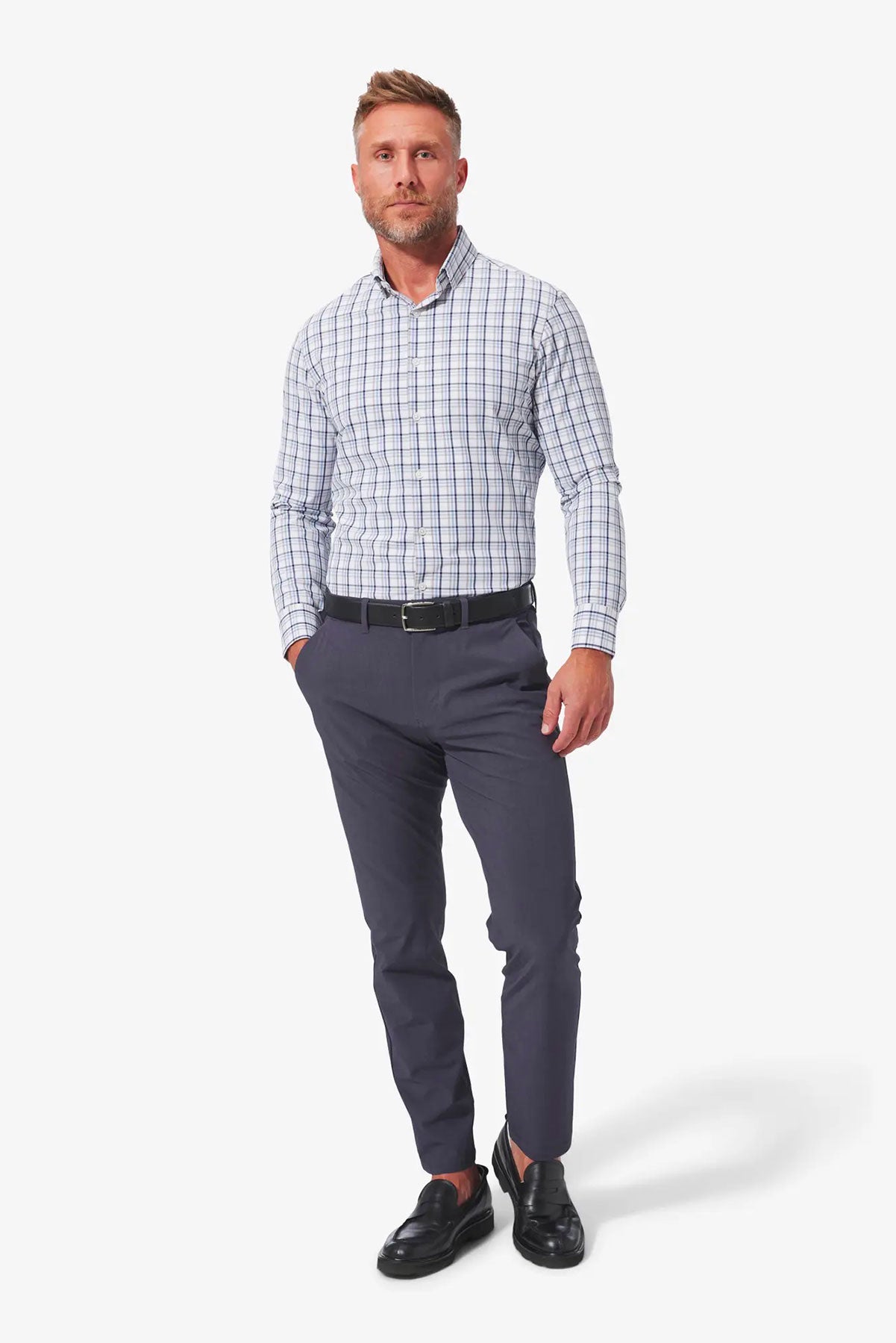LEEWARD LS White Maritime Blue Plaid