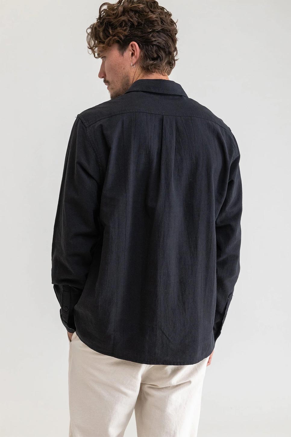 Rhythm - Classic Linen LS Shirt - Vintage Black - Back