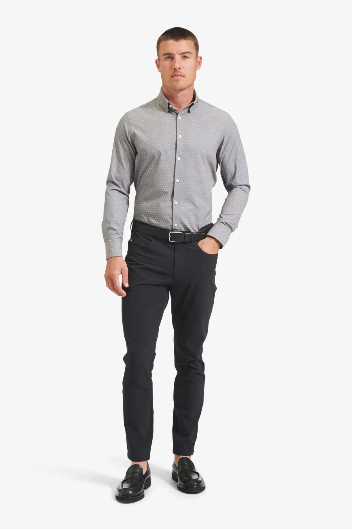 LEEWARD LS Gray Floral Dot Print