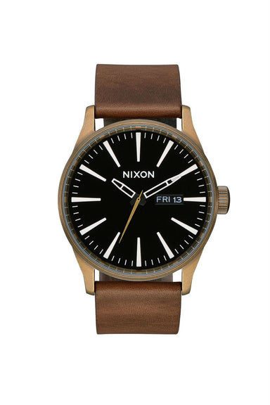 Nixon - Sentry Leather Watch - Brass/Black/Brown - Front