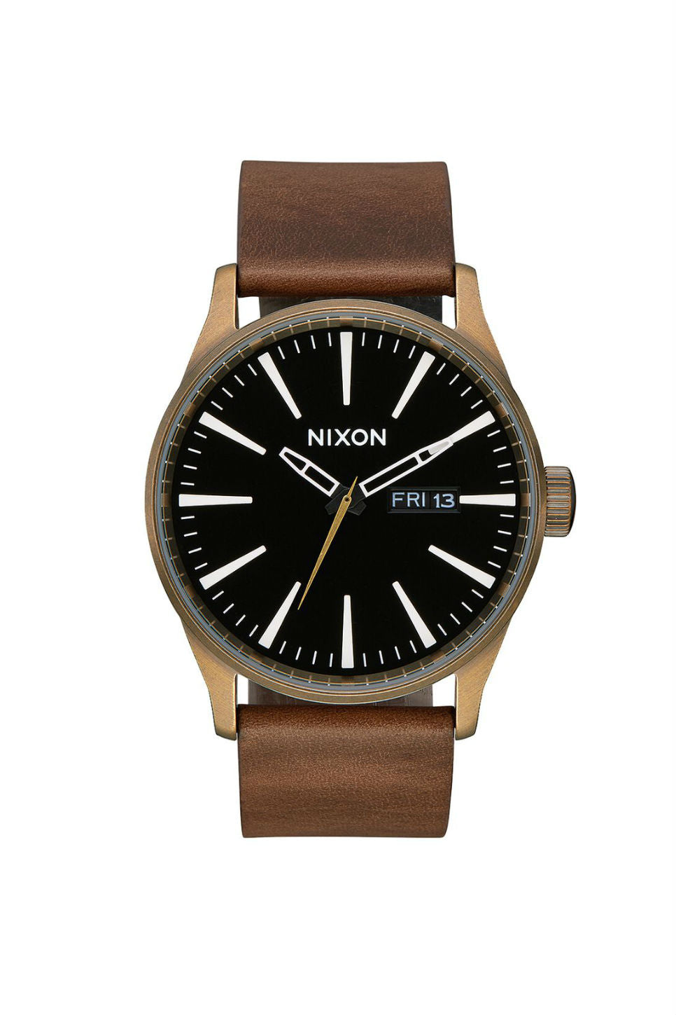 Nixon - Sentry Leather Watch - Brass/Black/Brown - Front