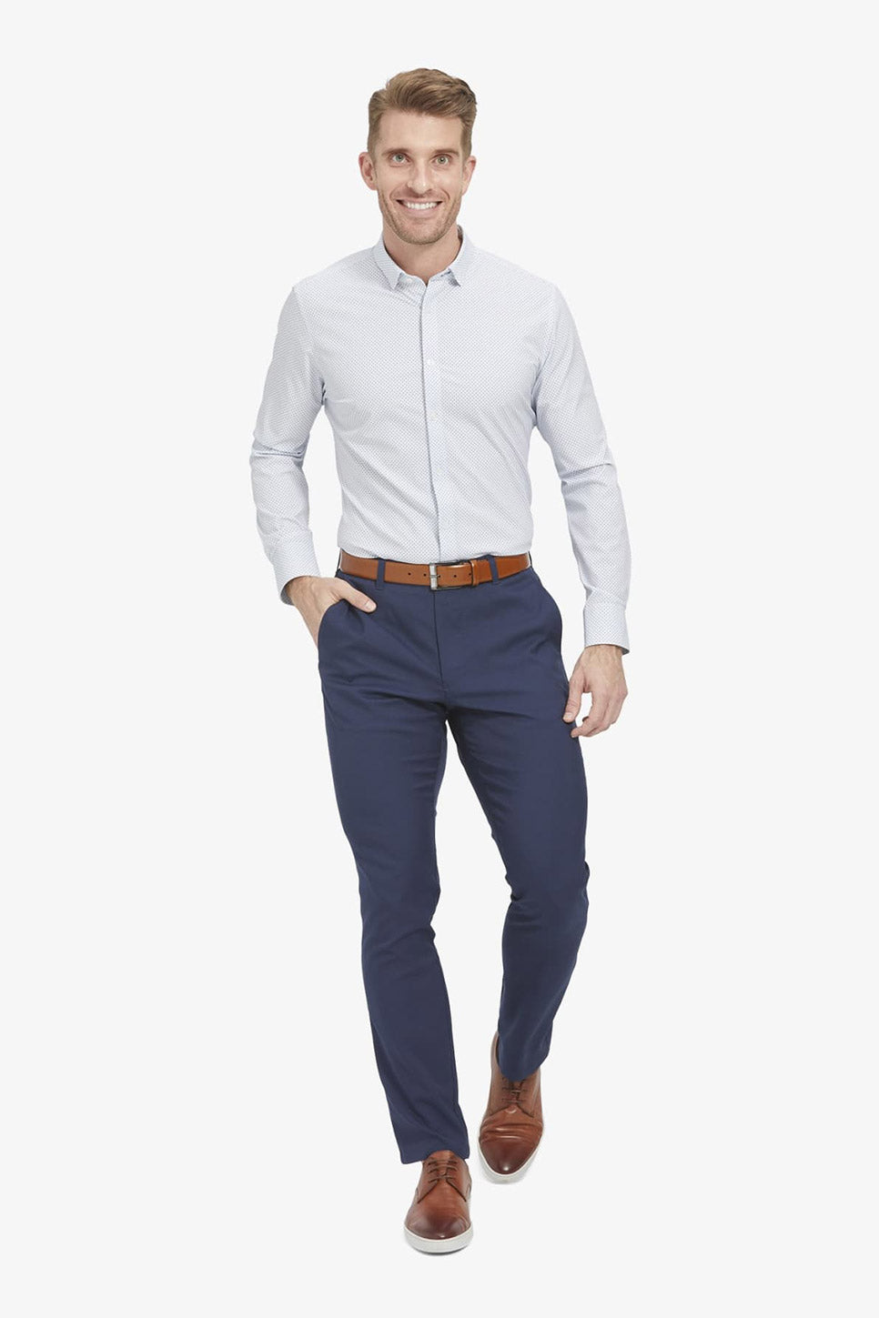 LEEWARD LS White Navy Plus Print