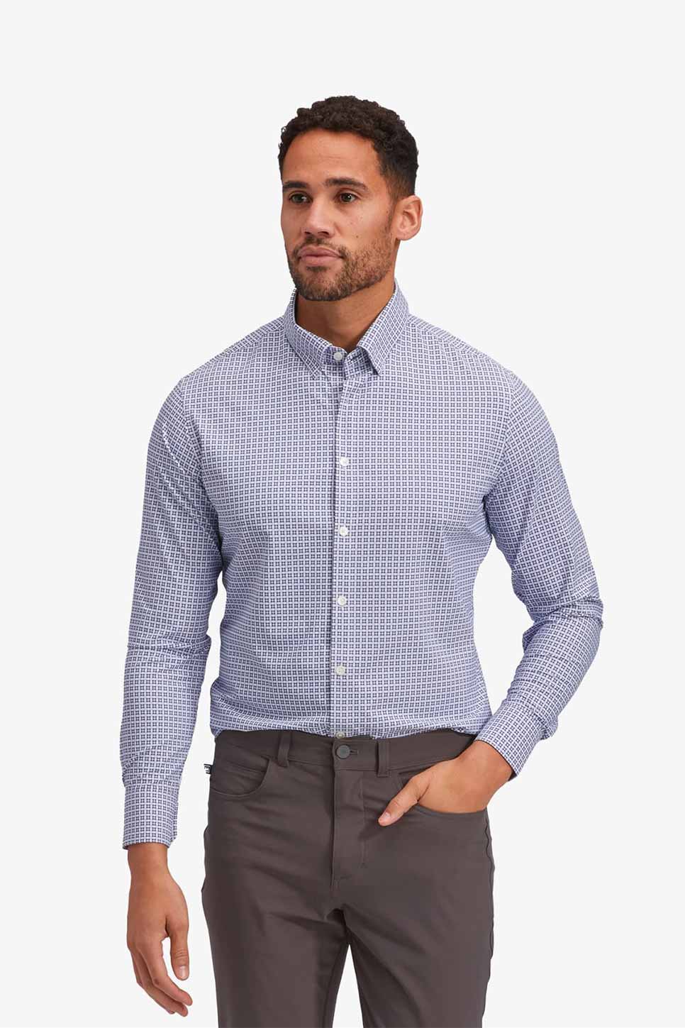 MONACO LS Blue Red Geo Print