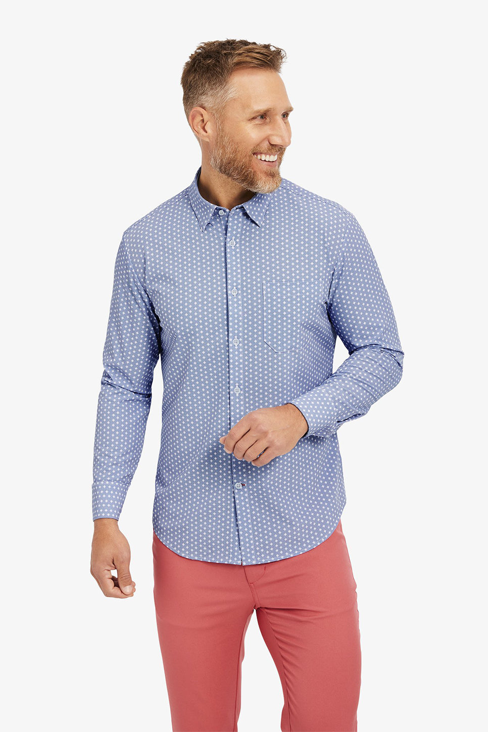 LEEWARD CASUAL LS Navy Geo Dot Print