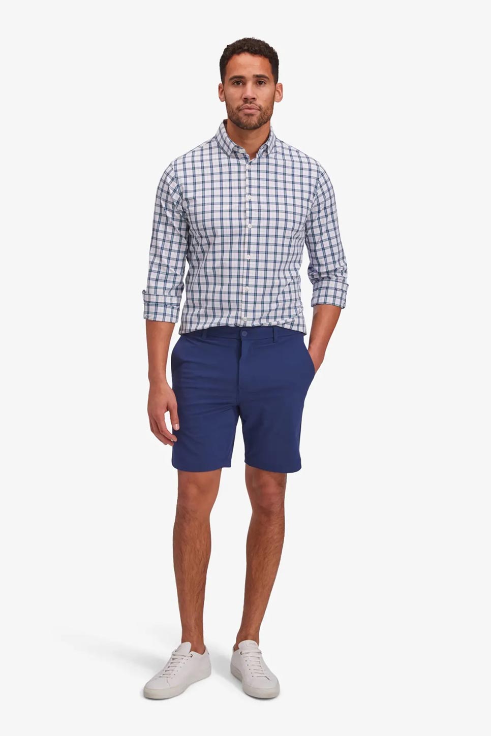LEEWARD LS Green Navy Multi Plaid