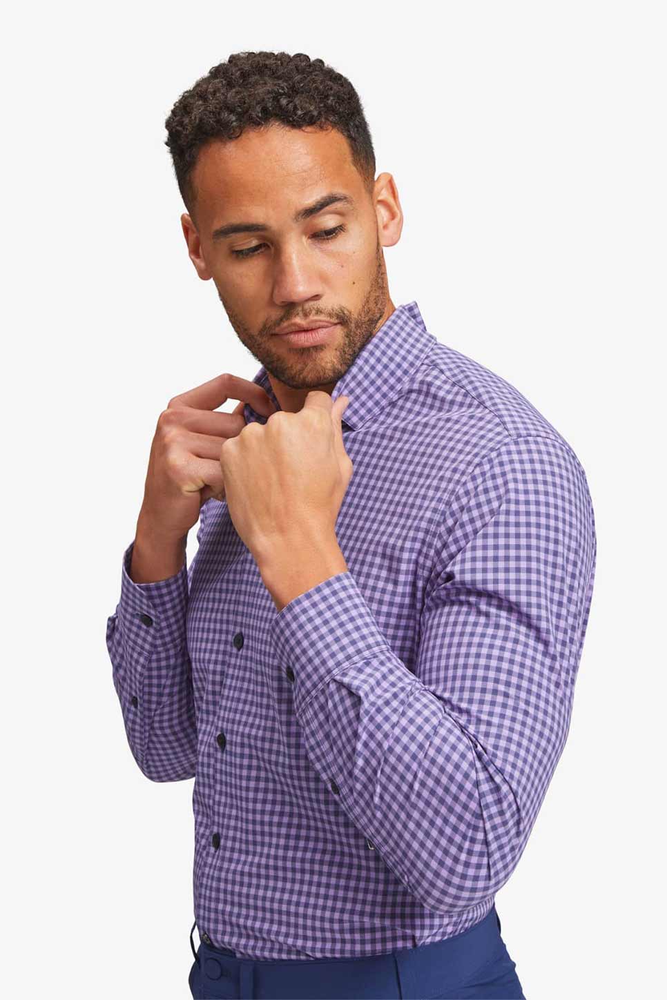 LEEWARD LS Navy Purple Gingham