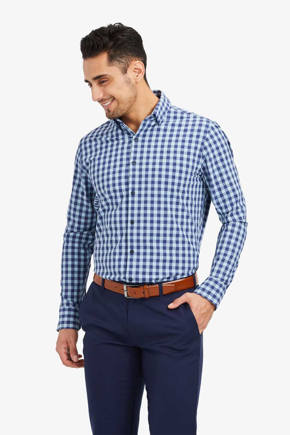 LEEWARD LS Cobalt Blue Heathered Check