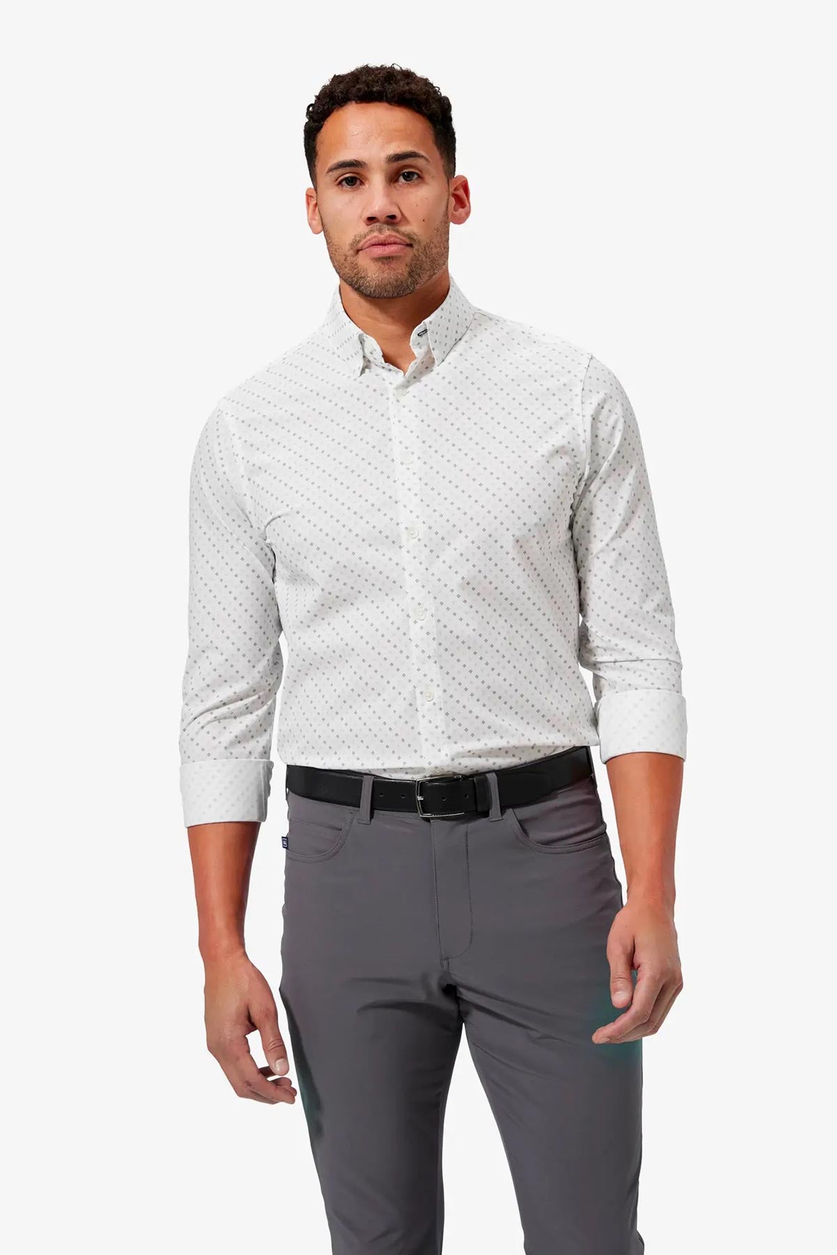 LEEWARD LS White Blue Dot Geo Print