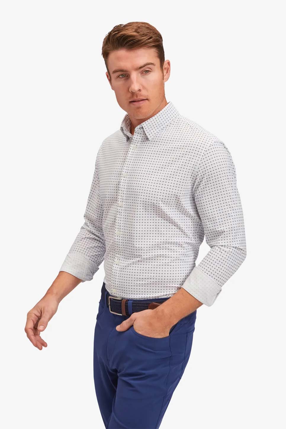 MONACO LS Peach Blue Mini Dot Print