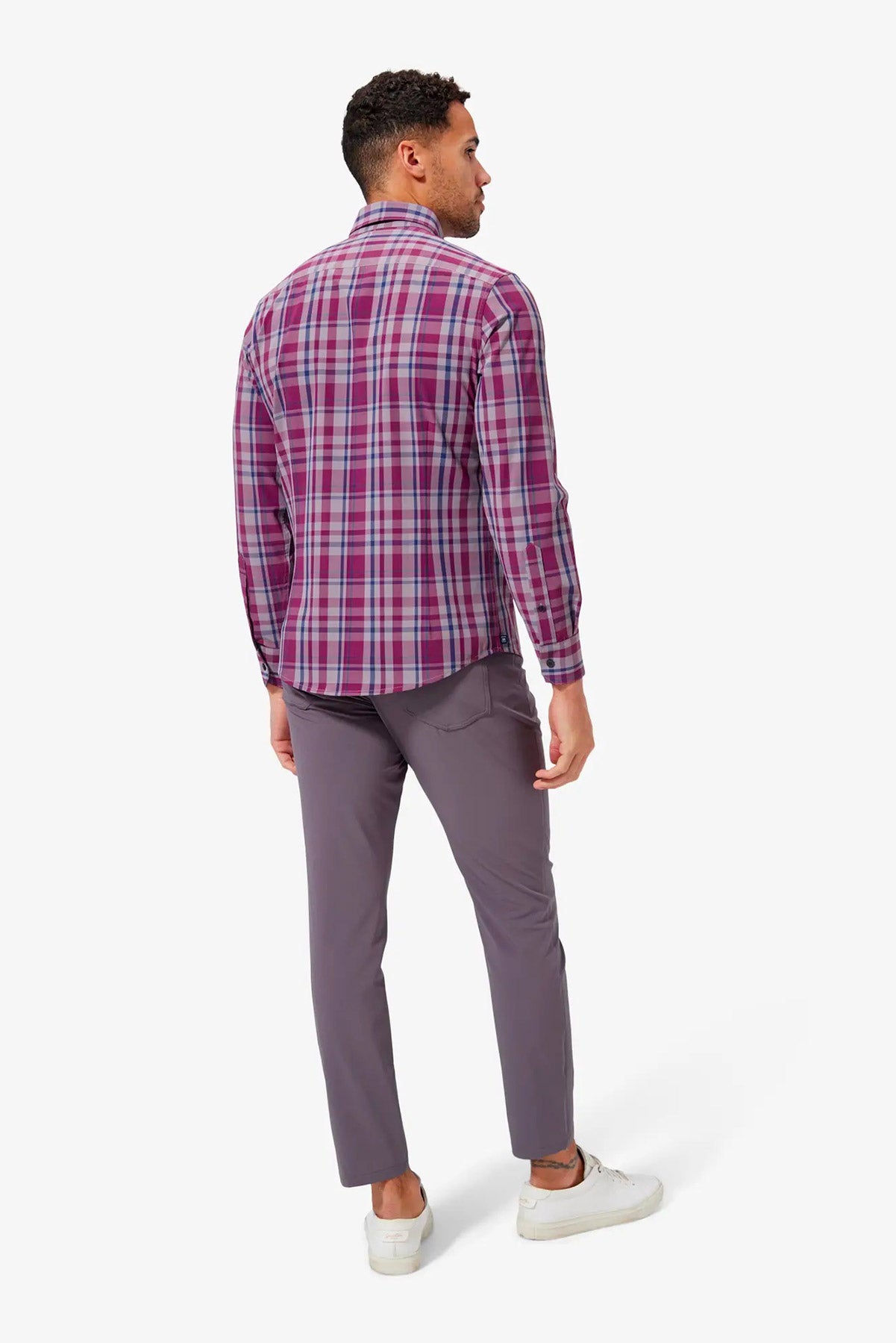 LEEWARD LS Plum Gray Plaid