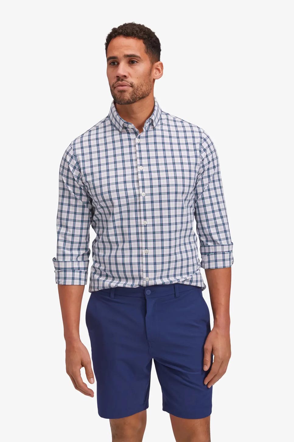 LEEWARD LS Green Navy Multi Plaid