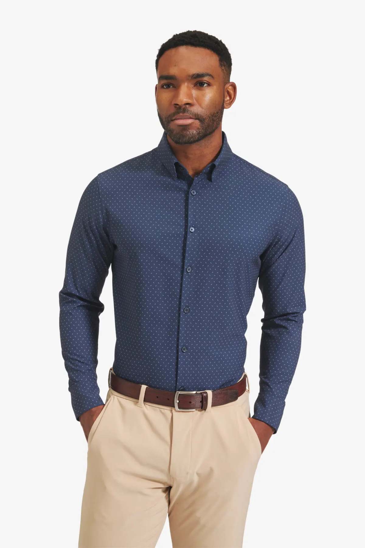 LEEWARD LS Navy Pink Dot Print