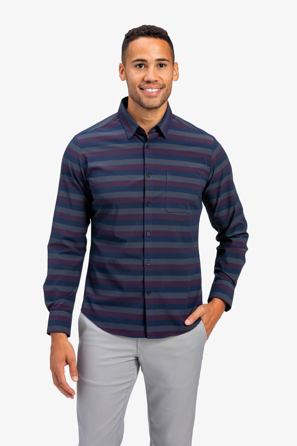 LEEWARD CASUAL LS Navy Burgundy Horizontal