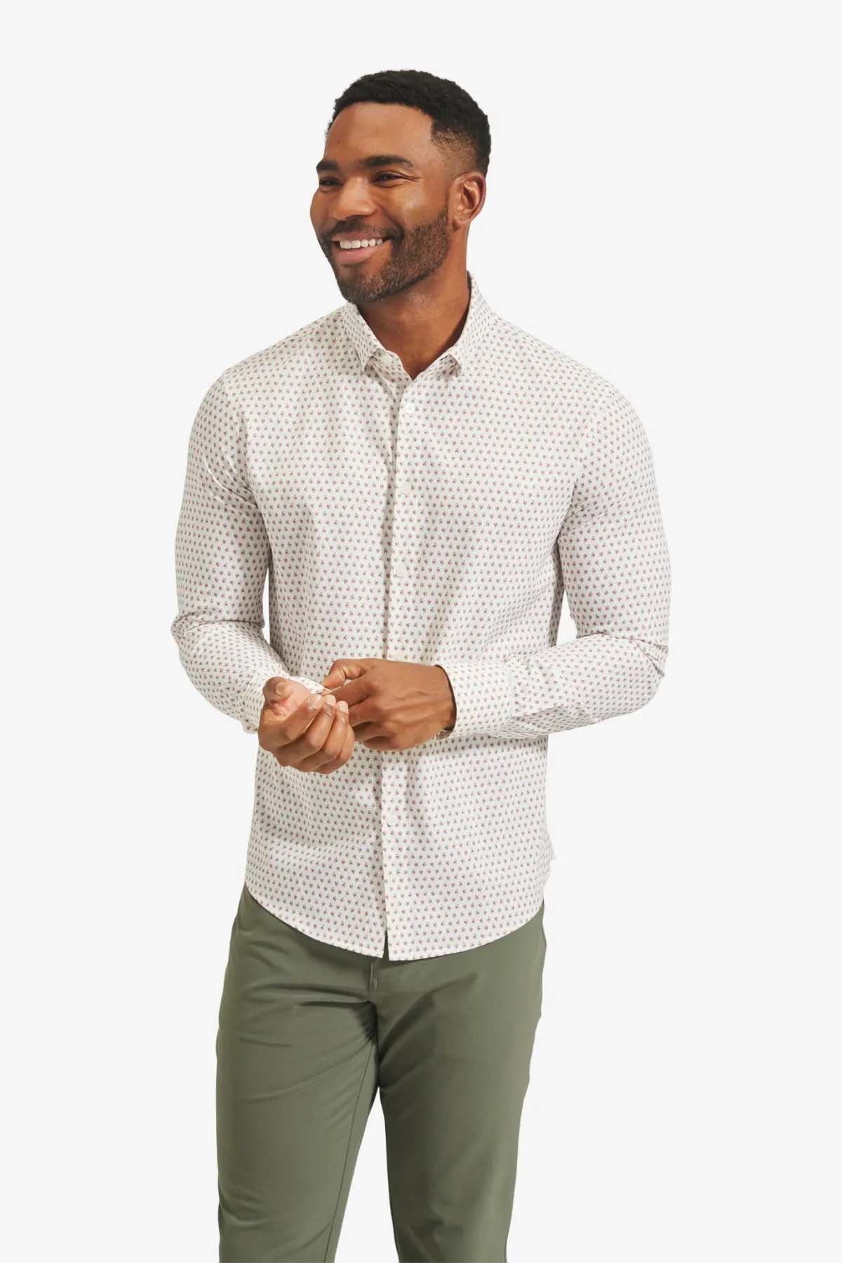 LEEWARD LS White Pink Geo Floral Print