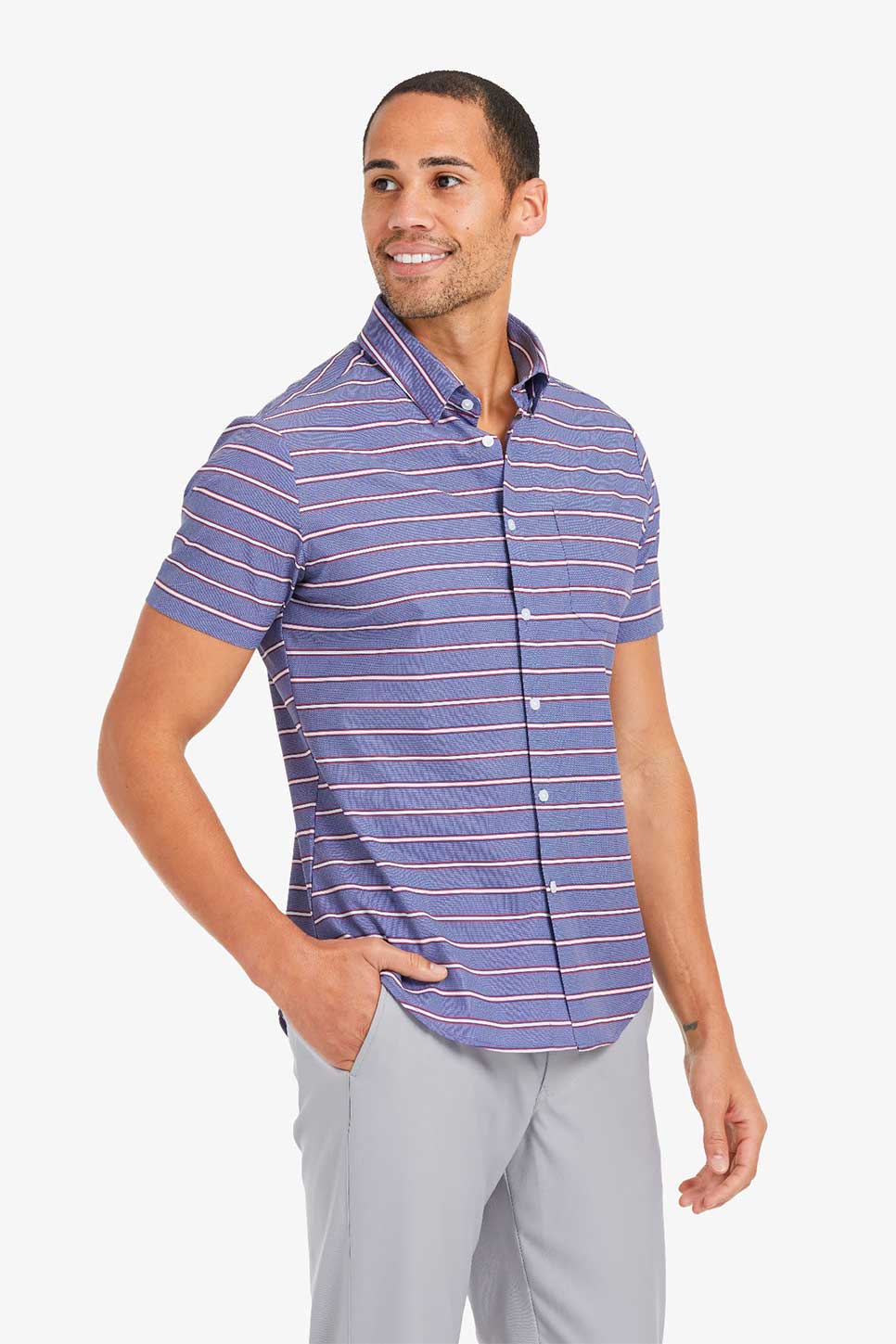 LEEWARD SS Chambray Horizontal Stripe